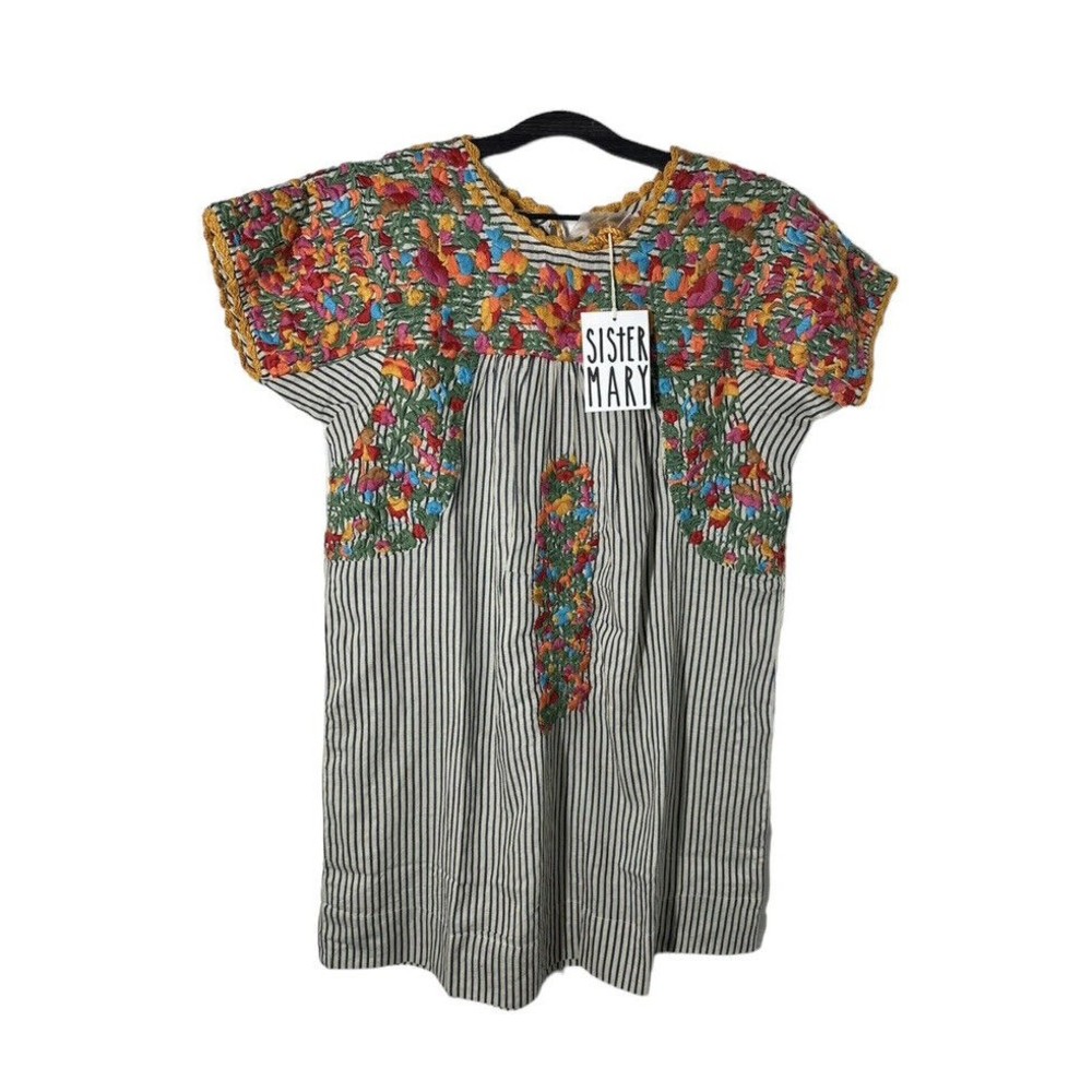 SISTER MARY Stripe MARYLOU Embroidered Floral Dress XS‎ Woven